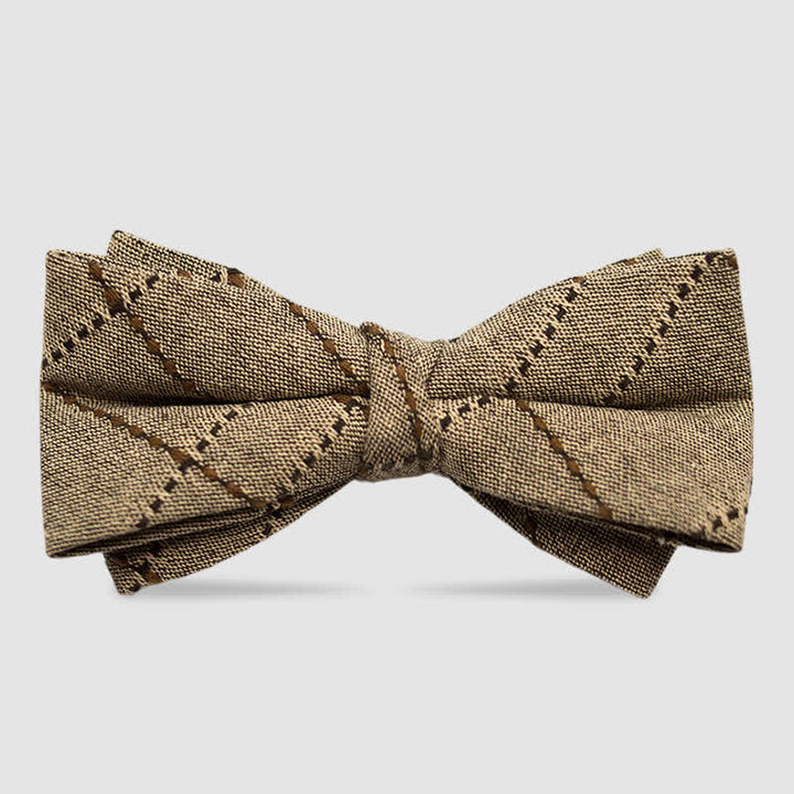Papillon da uomo in cotone color caffè a quadri e righe in stile britannico - Stile n. 6 - image 7