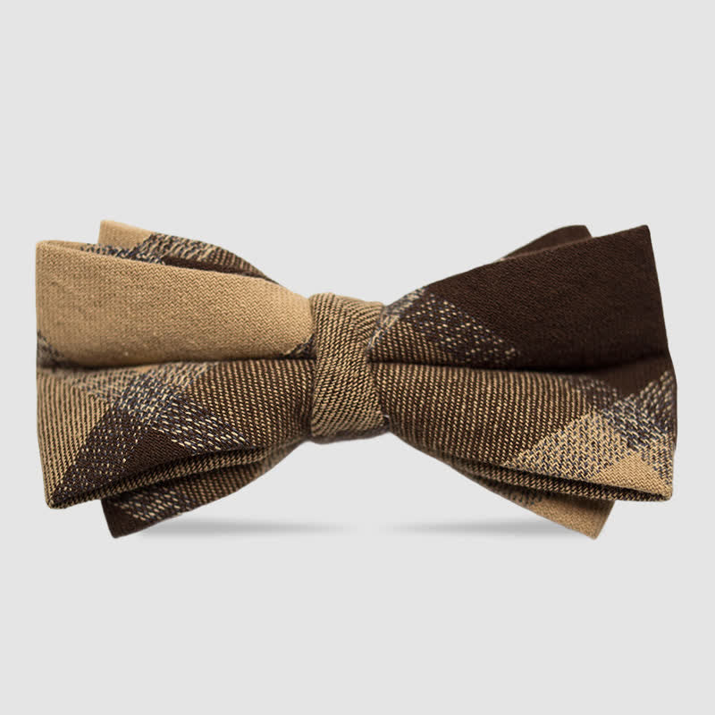 Papillon da uomo in cotone color caffè a quadri e righe in stile britannico - Stile n. 8 - image 9