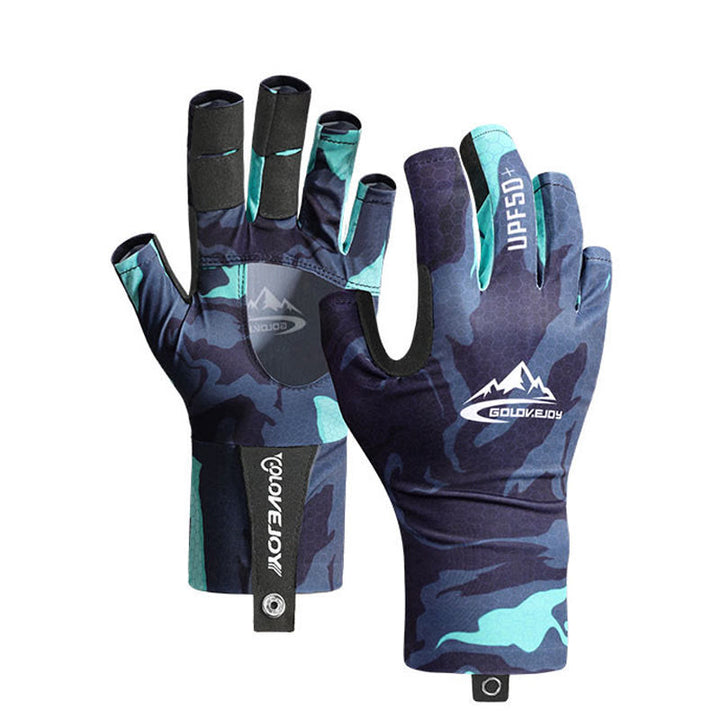 Guanti da pesca all'aperto con protezione UV e mezze dita in tessuto di seta ghiacciata - Blu scuro - XL - image 11