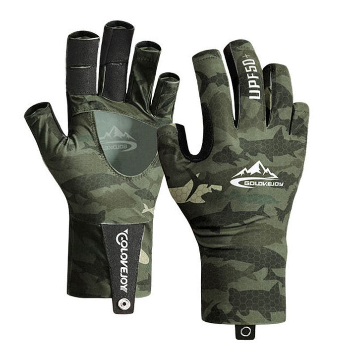 Guanti da pesca all'aperto con protezione UV e mezze dita in tessuto di seta ghiacciata - Verde militare - XL - image 0