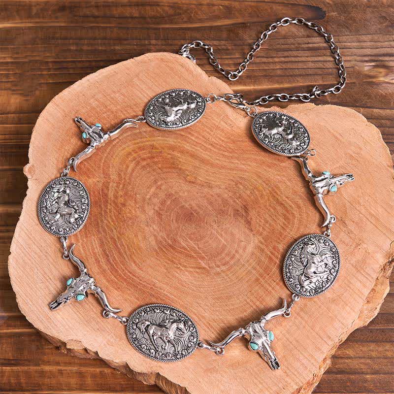Cintura da donna con catena da cintura concho western in finto turchese con testa di toro - Argento - image 7