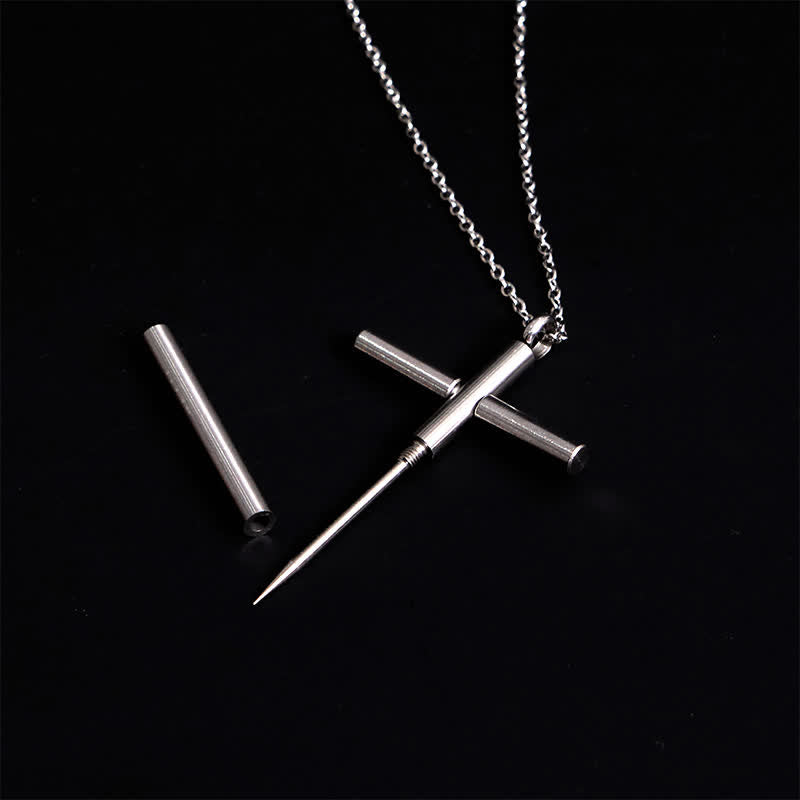Collana con ciondolo a croce con stuzzicadenti portatile Edc - Argento - image 1