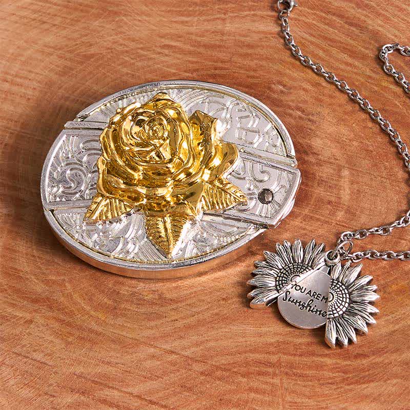 Set di collana con girasole e fibbia per cintura con coltello nascosto a forma di rosa, fai da te, in oro e argento - Oro e argento - Senza cintura - Cintura non inclusa - image 12