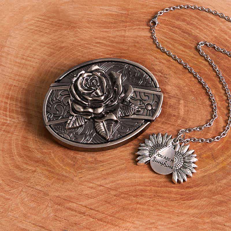 Set di collana con girasole e fibbia per cintura con coltello nascosto in argento fai da te e rosa - Argento e argento - Senza cintura - Cintura non inclusa - image 1