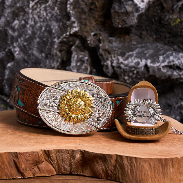 Set di collane con fibbia per cintura e coltello nascosto a tema girasole fai da te in oro e argento - Oro e argento - Cintura intagliata turchese - 42 - image 19
