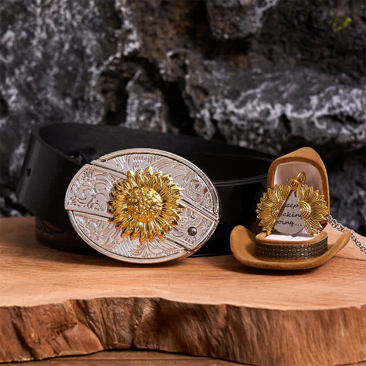 Set di collane con fibbia per cintura e coltello nascosto a tema girasole fai da te in oro e argento - Oro e oro - Cintura con aquila in rilievo nera - 42 - image 4
