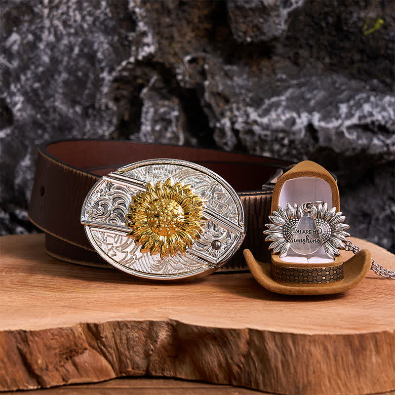 Set di collane con fibbia per cintura e coltello nascosto a tema girasole fai da te in oro e argento - Oro e argento - Cintura marrone anticata - 42 - image 21