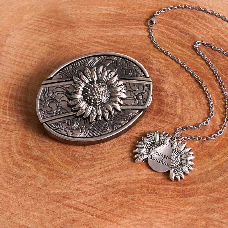 Set di collana con fibbia per cintura e coltello nascosto a tema girasole fai da te in argento - Argento e argento - Senza cintura - Cintura non inclusa - image 1