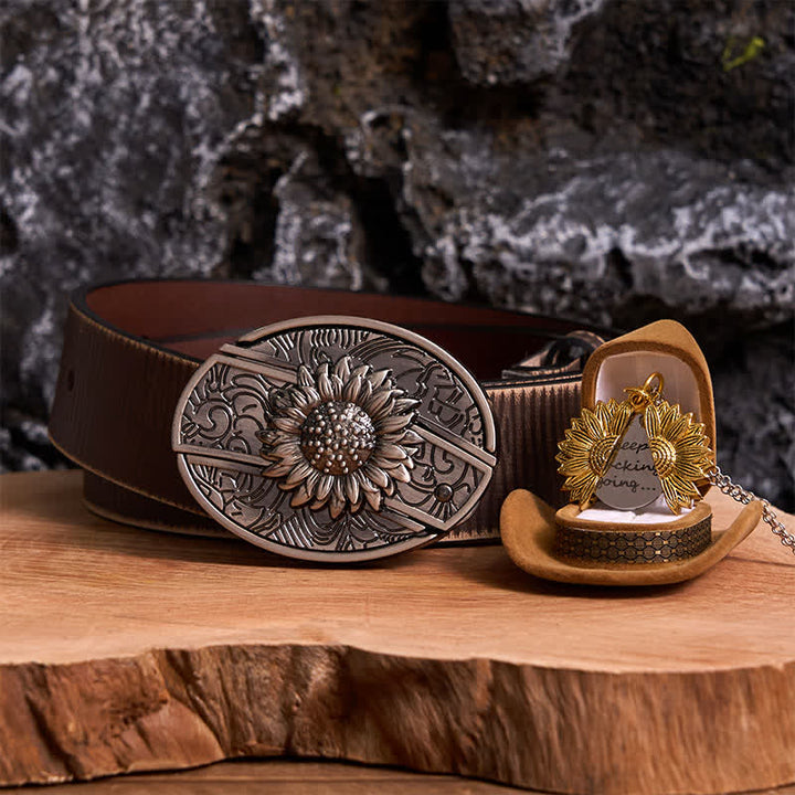 Set di collana con fibbia per cintura e coltello nascosto a tema girasole fai da te in argento - Argento e oro - Cintura marrone anticata - 42 - image 21