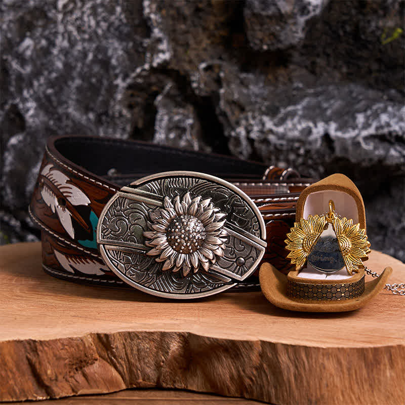 Set di collana con fibbia per cintura e coltello nascosto a tema girasole fai da te in argento - Argento e oro - Cintura di piume marroni - 40 - image 23