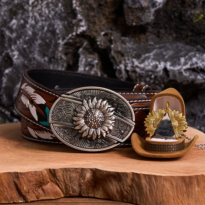 Set di collana con fibbia per cintura e coltello nascosto a tema girasole fai da te in argento - Argento e oro - Cintura di piume marroni - 40 - image 23