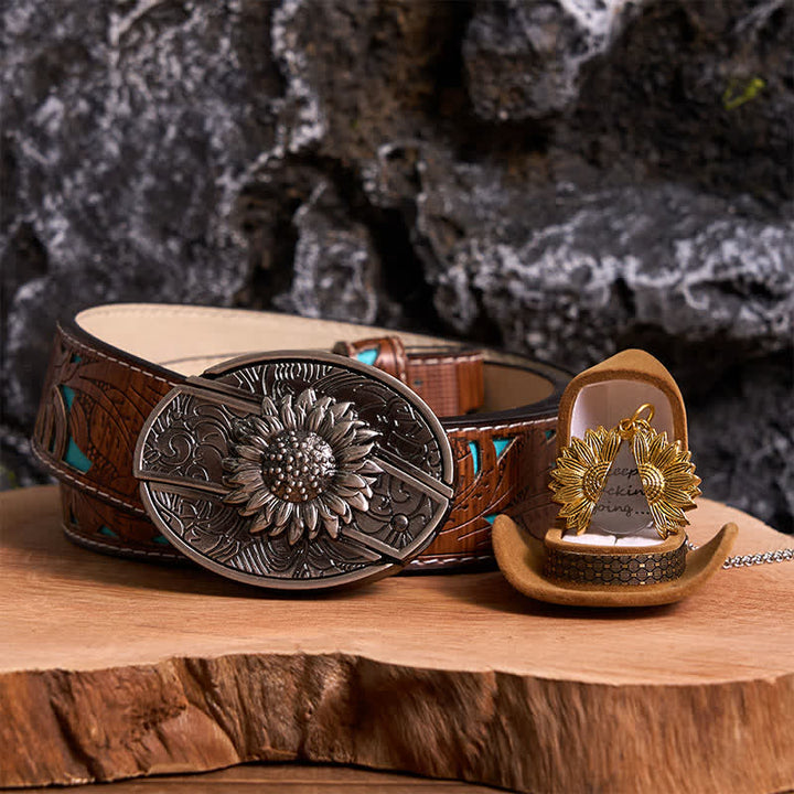 Set di collana con fibbia per cintura e coltello nascosto a tema girasole fai da te in argento - Argento e oro - Cintura intagliata turchese - 42 - image 19