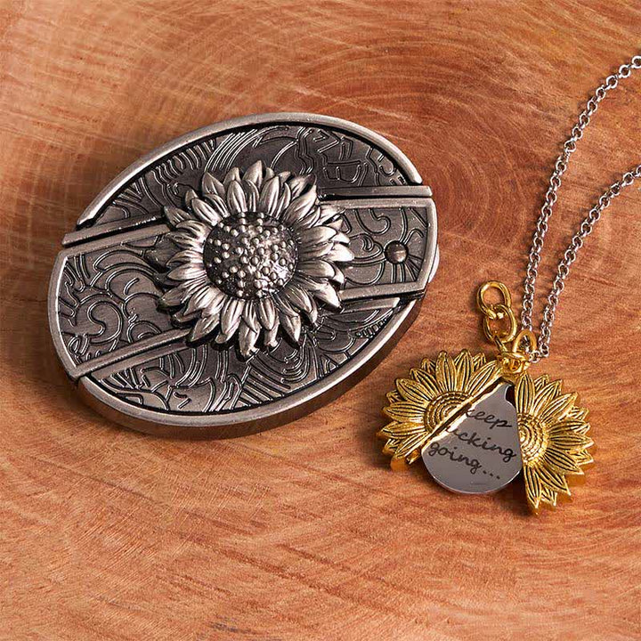 Set di collana con fibbia per cintura e coltello nascosto a tema girasole fai da te in argento - Argento e oro - Senza cintura - Cintura non inclusa - image 12