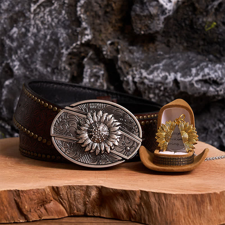 Set di collana con fibbia per cintura e coltello nascosto a tema girasole fai da te in argento - Argento e oro - Cintura con rivetti marroni - 42 - image 20
