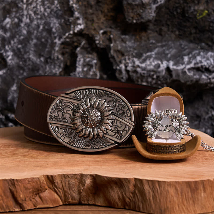 Set di collana con fibbia per cintura e coltello nascosto a tema girasole fai da te in argento - Argento e argento - Cintura marrone anticata - 42 - image 7