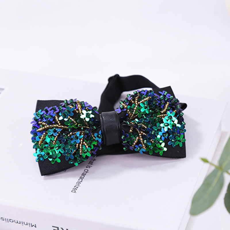 Papillon con paillettes a forma di fiore verde e blu scintillanti - image 1