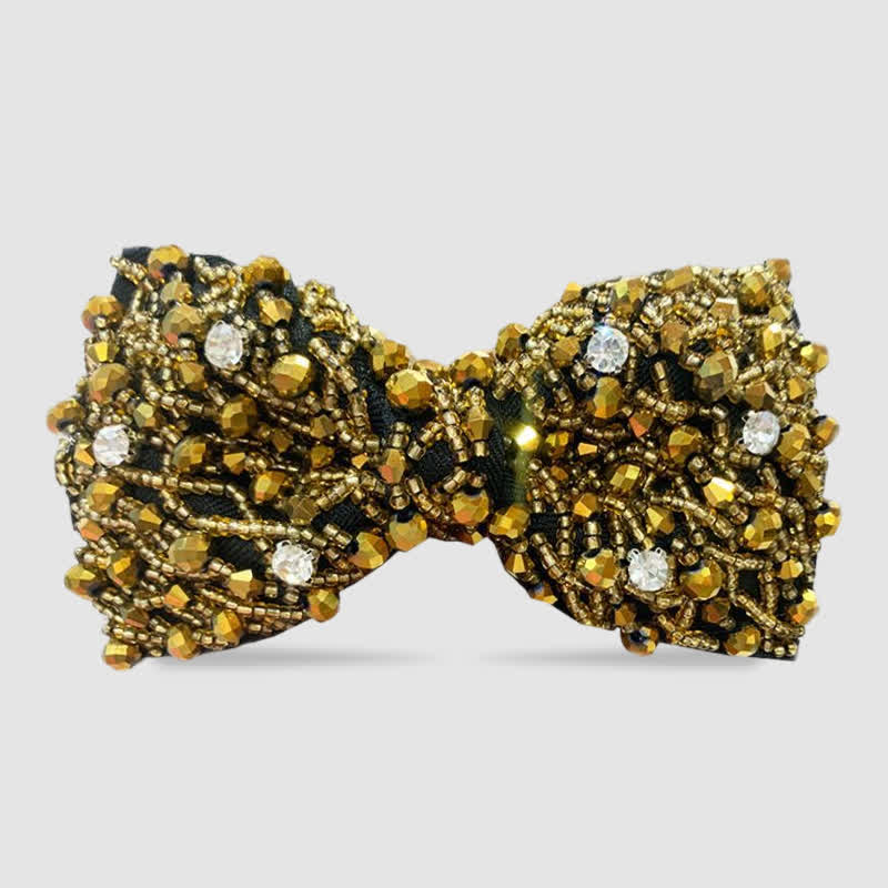 Papillon con tubi di perline ricamati con cristalli di strass - Giallo - image 0