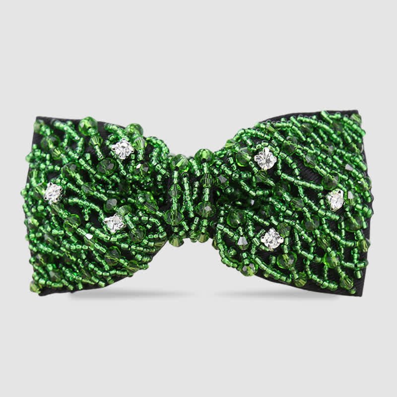 Papillon con tubi di perline ricamati con cristalli di strass - Verde - image 3