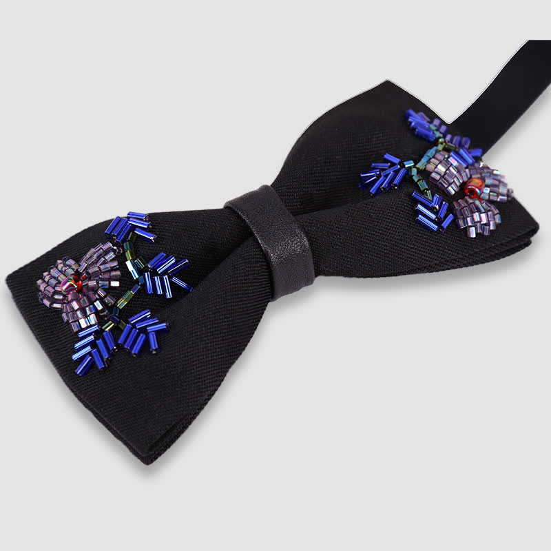 Papillon nero con ricamo di perline a forma di fiore - image 2