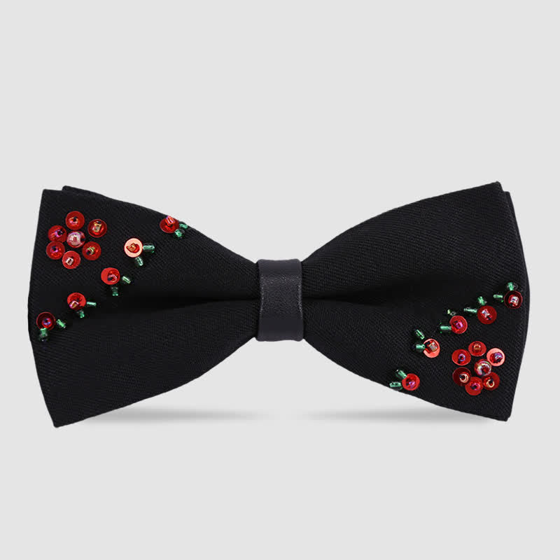 Papillon nero con ricamo di perline a forma di fiore - Stile n. 2 - image 3