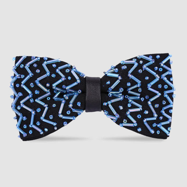 Papillon nero ricamato con perline a forma di onda squisita - Blu - image 0