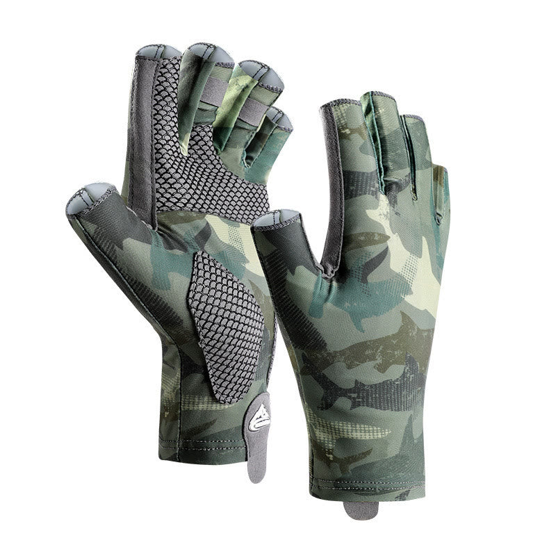 Guanti da esterno antiscivolo traspiranti elastici a mezze dita in seta ghiacciata - Verde - XL - image 0