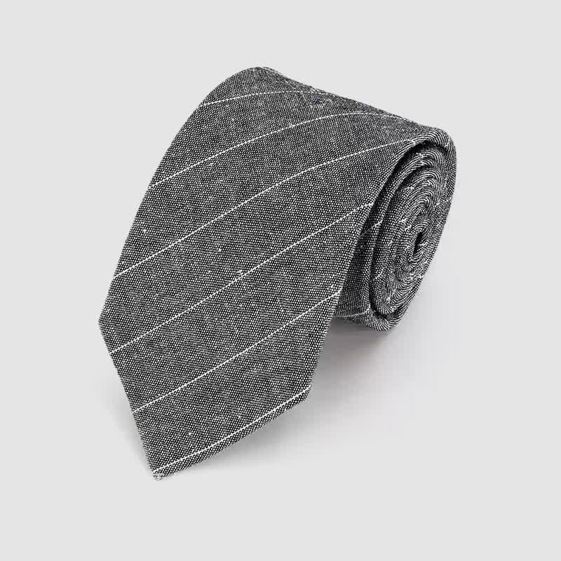 Cravatta da uomo in cotone e lino con motivo a righe classiche e semplici - Grigio scuro - image 2