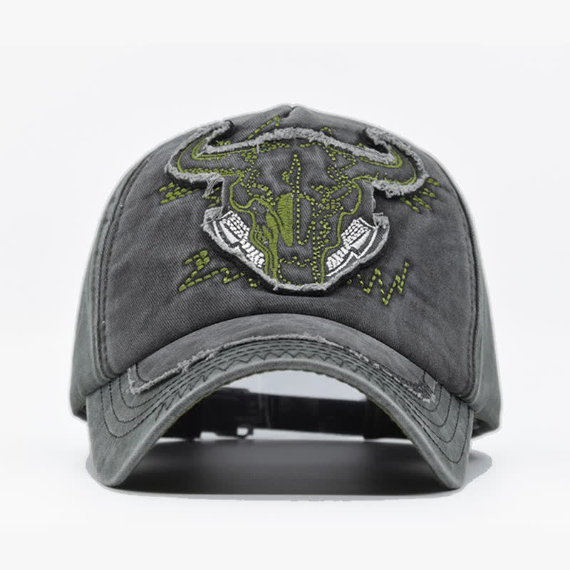 Cappellino da baseball vintage street style con ricamo a forma di toro - image 1