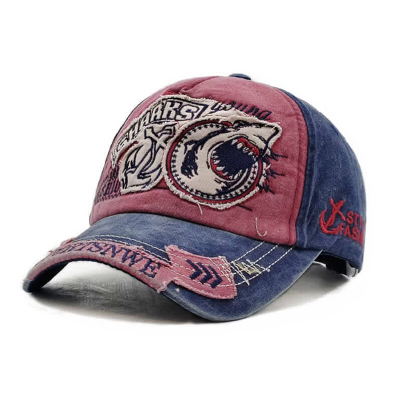 Cappellino da baseball con bordo sfrangiato e ricamato con squalo - Rosso - Regolabile (21 5/8"-23 5/8") - image 0