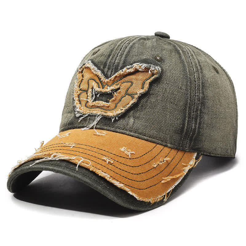 Cappellino da baseball lavato con ricamo a farfalla e colori abbinati retrò - Verde militare - Regolabile (22"-23 5/8") - image 7