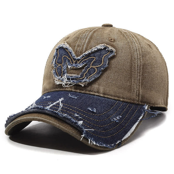 Cappellino da baseball lavato con ricamo a farfalla e colori abbinati retrò - Cachi scuro - Regolabile (22"-23 5/8") - image 0