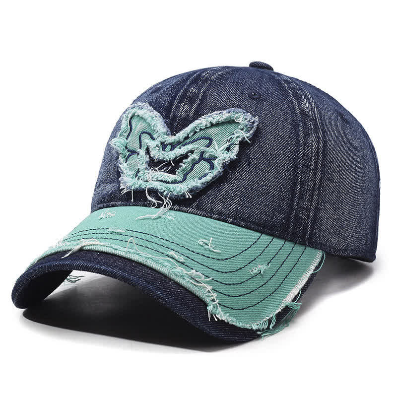 Cappellino da baseball lavato con ricamo a farfalla e colori abbinati retrò - Blu - Regolabile (22"-23 5/8") - image 6