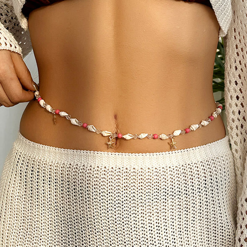 Catena da vita a forma di conchiglia e stella marina da spiaggia bohémien da donna - Rosa - image 4