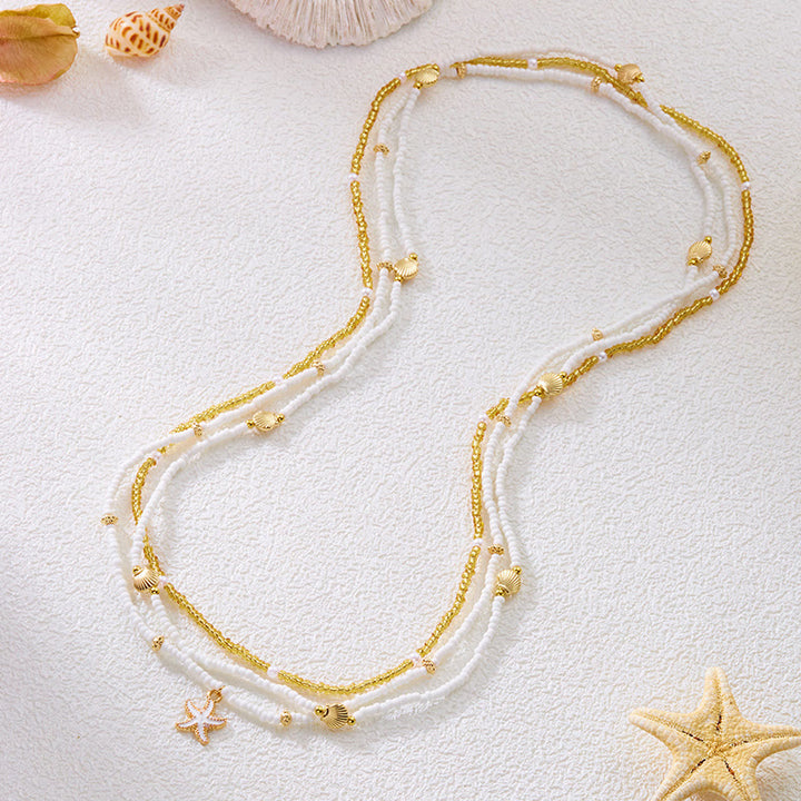 Catena da vita per donna in stile boho da spiaggia, con perline di conchiglia e stelle marine multistrato - image 2