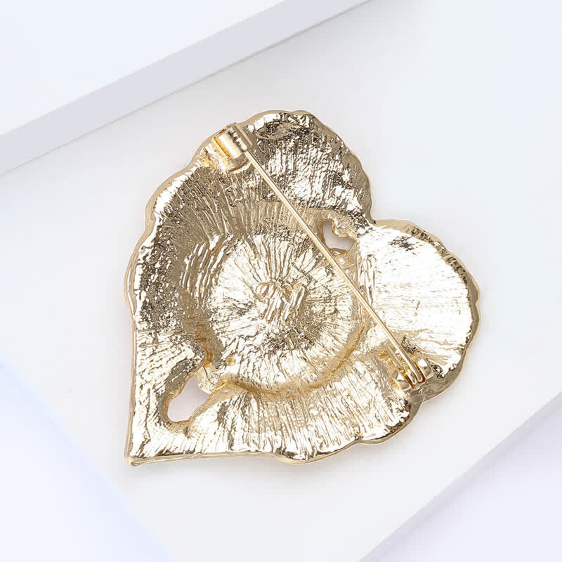 Spilla di lusso a forma di cuore dorato con fiore di papavero in smalto - image 2
