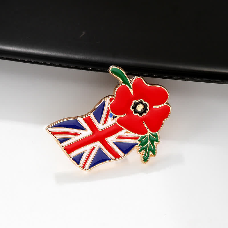 Spilla smaltata a forma di papavero con bandiera britannica per il Giorno della Memoria - image 3