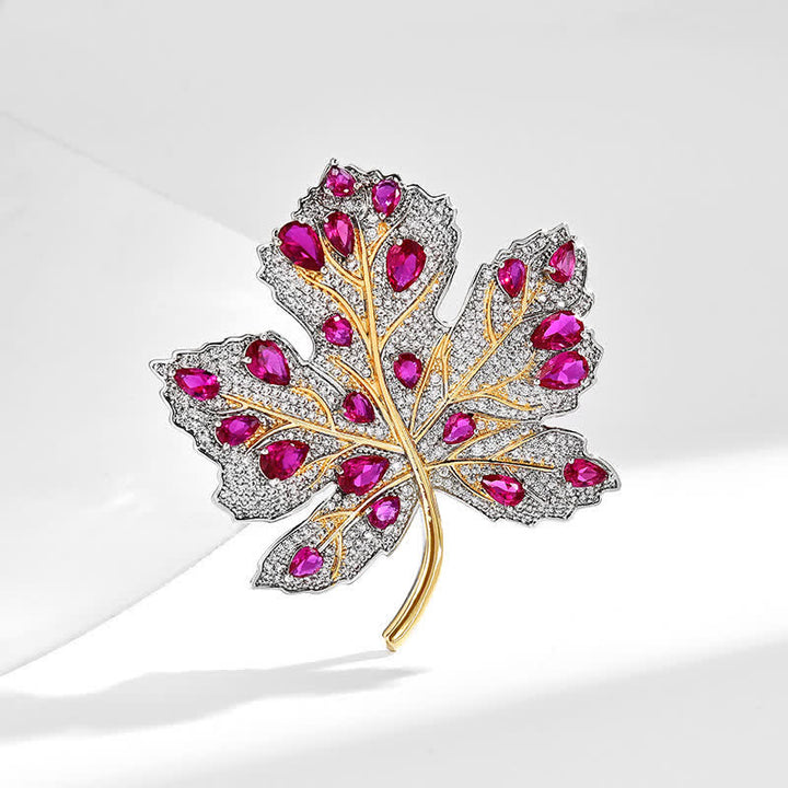Spilla da donna con foglia d'acero in cristallo rosa e bianco - image 3