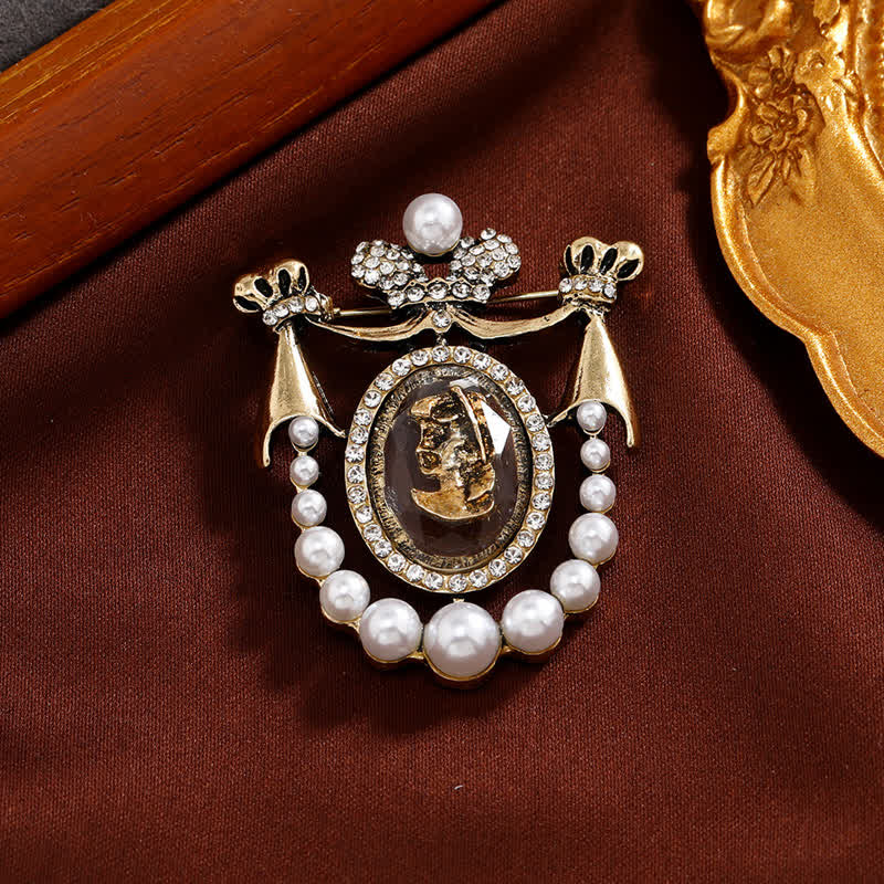 Spilla di perle vintage da donna in stile Lady Face Court - Oro Anqitue - image 0