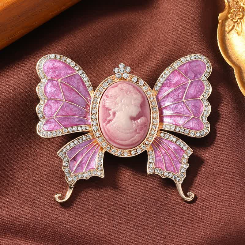 Spilla da donna con cammeo a forma di farfalla in stile vittoriano antico - Rosa - image 3