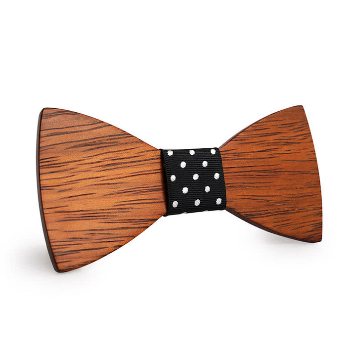 Papillon in legno di bambù fatto a mano da uomo - Puntini bianchi e neri - image 9