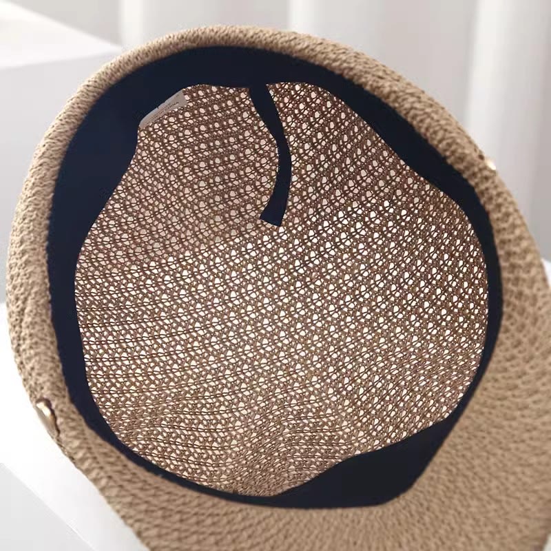 Cappello basco in paglia con decorazione in pelle tinta unita, estivo da donna - image 6