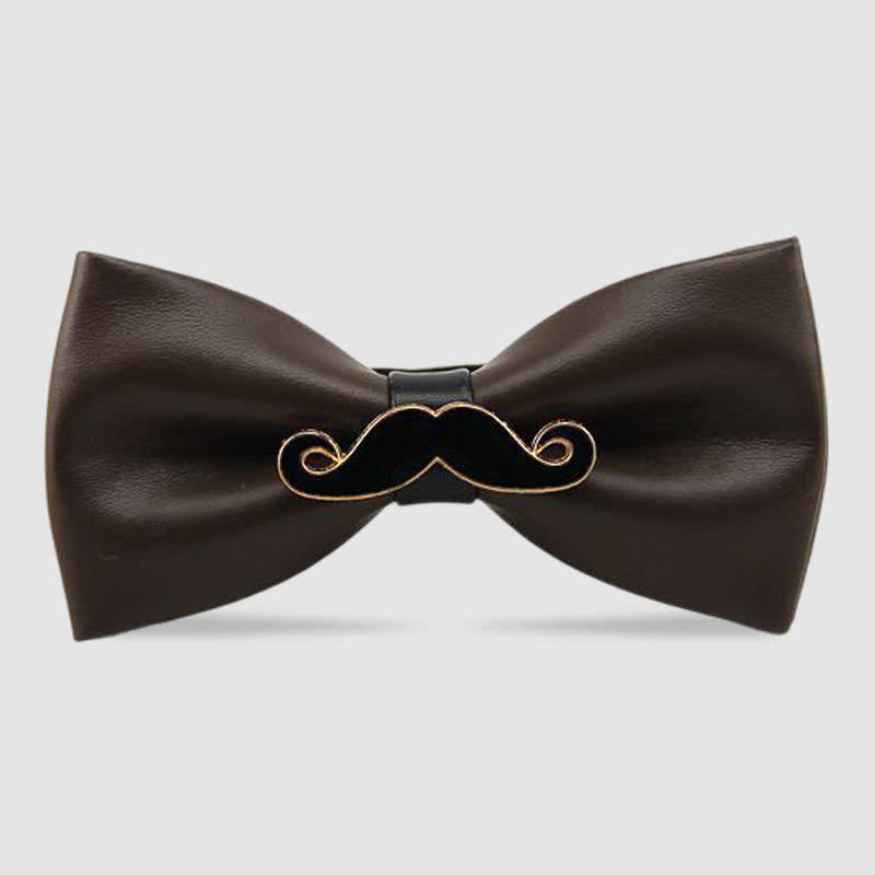 Papillon in pelle con baffi in metallo da uomo - Caffè - image 9