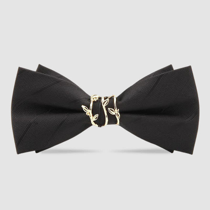 Papillon da uomo in twill con foglia di vite dorata di lusso - Nero - image 0