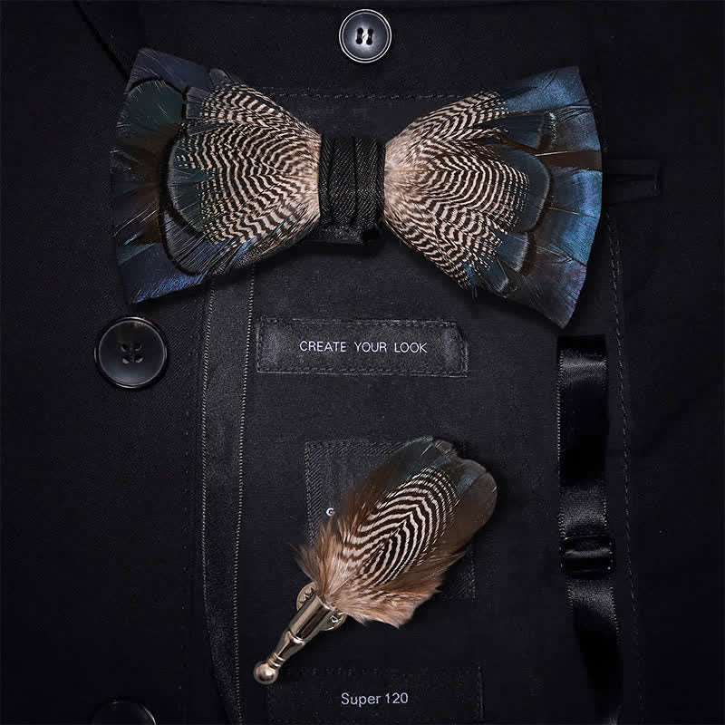 Papillon con piume di anatra selvatica blu e bianca per bambini con spilla da bavero - Adulto - image 0