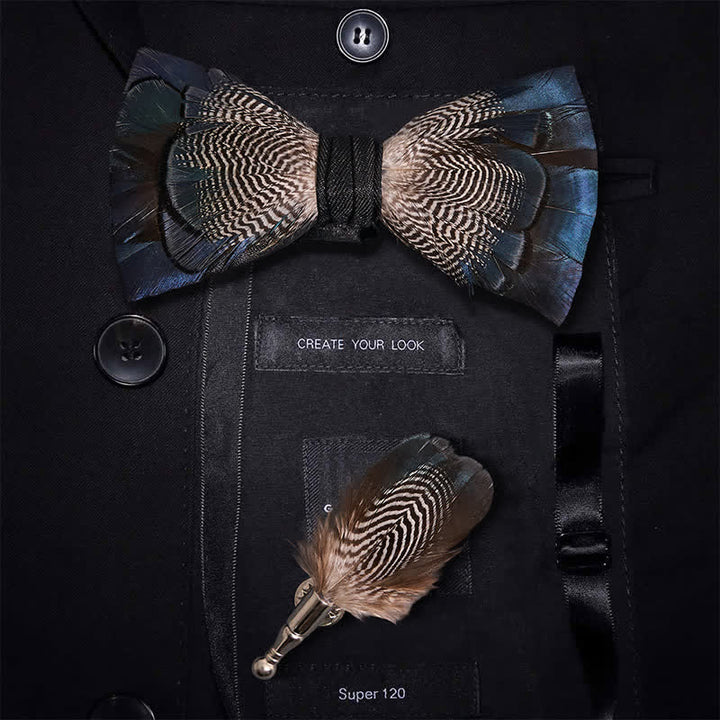 Papillon con piume di anatra selvatica blu e bianca per bambini con spilla da bavero - Adulto - image 0