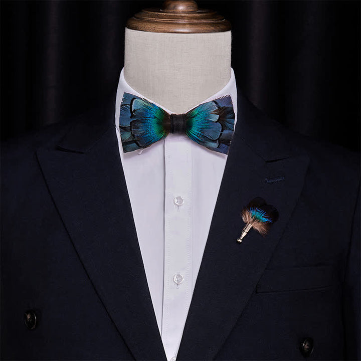 Papillon con piume blu navy a cascata per bambini con spilla da bavero - image 2