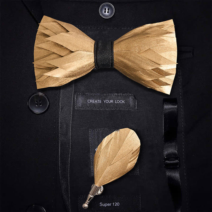 Papillon con piume in oro massiccio Sunshine - Papillon + spilla - image 0