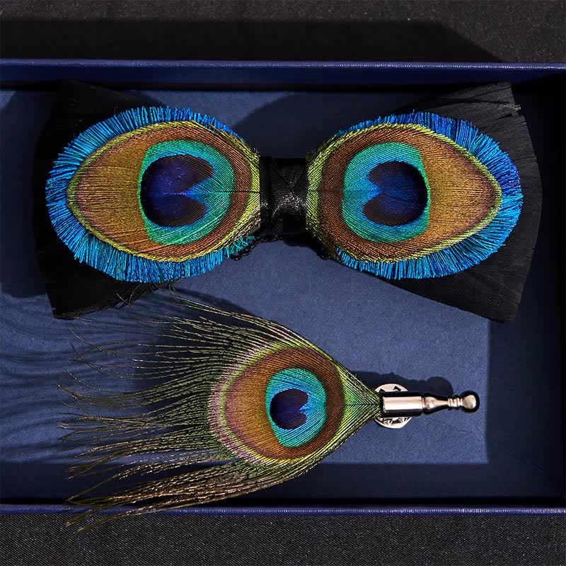 Papillon con piume di pavone blu e nero - image 3