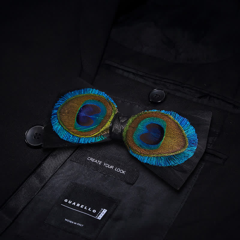 Papillon con piume di pavone blu e nero - Papillon - image 1