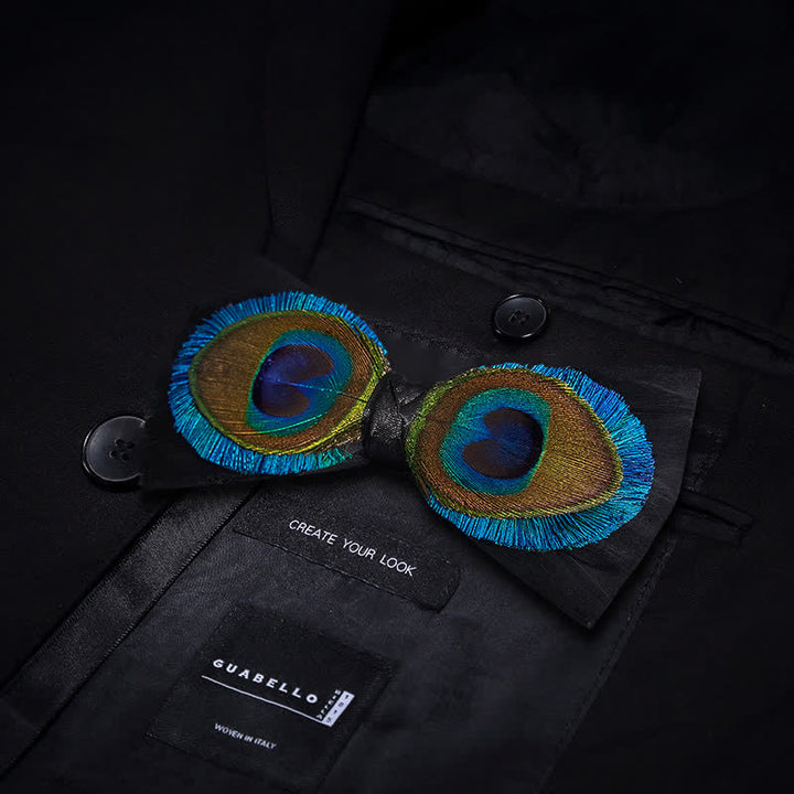 Papillon con piume di pavone blu e nero - Papillon - image 1